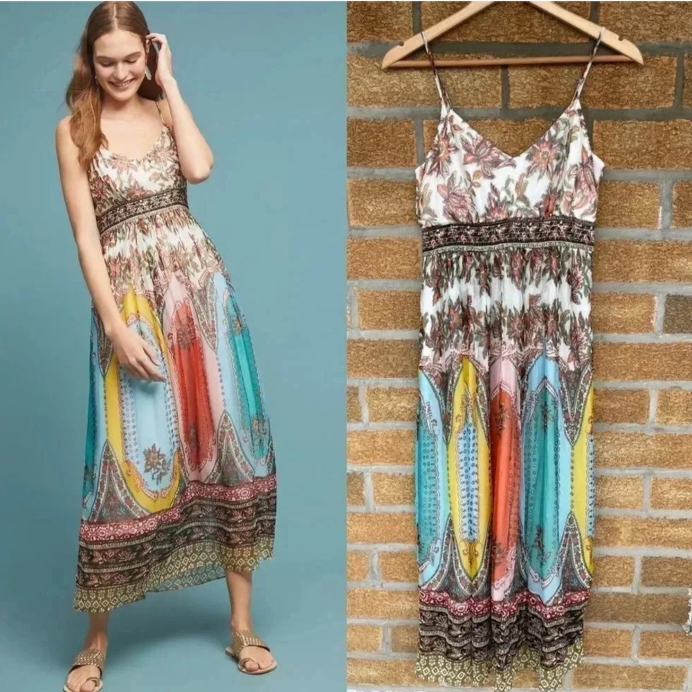 Anthropologie Vibrant Patterned Maxi Dress